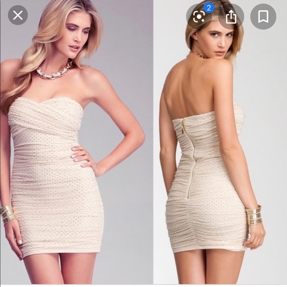BEBE gold cream bodycon dress - Picture 1 of 4